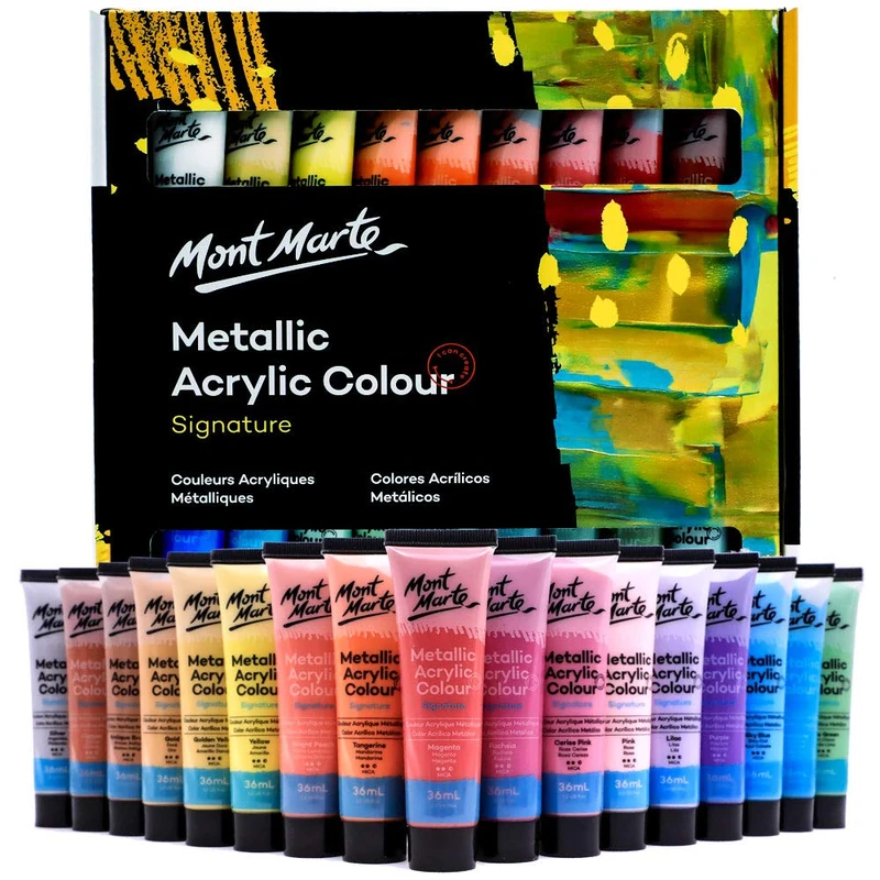 MONT MARTE Acrylic Paint Set – Metallic – 36 Pieces, 36 ml Tubes – Ideal for Acrylic Painting – Brilliant Lightfast Colours with Great Opacity