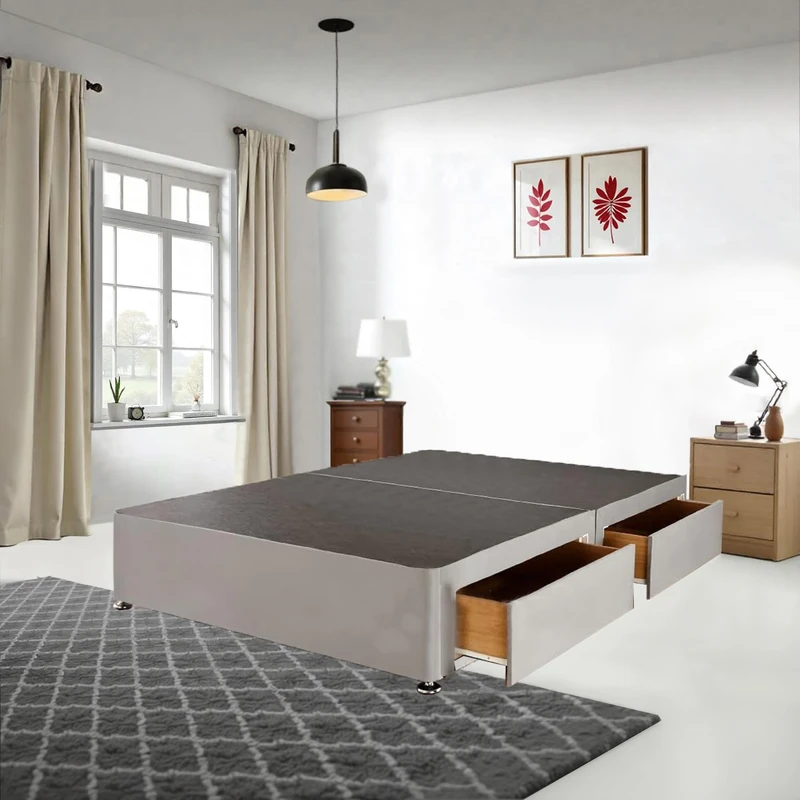 Divan Beds Deals – Premium Grey Suede Divan King Size Bed Base | Sturdy Living Room or Bedroom Furniture Modern Bed Base with No Storage Option | King Size