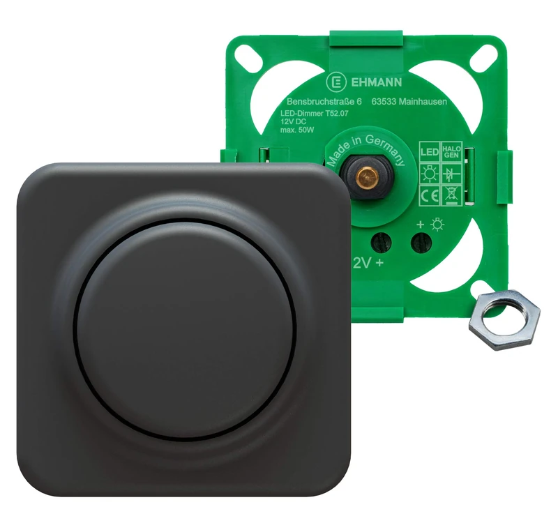 12 V LED Dimmer T52.07 (5230 x 0700), 0-50 W, pulse width modulation, incl. single space cover, colour: anthracite
