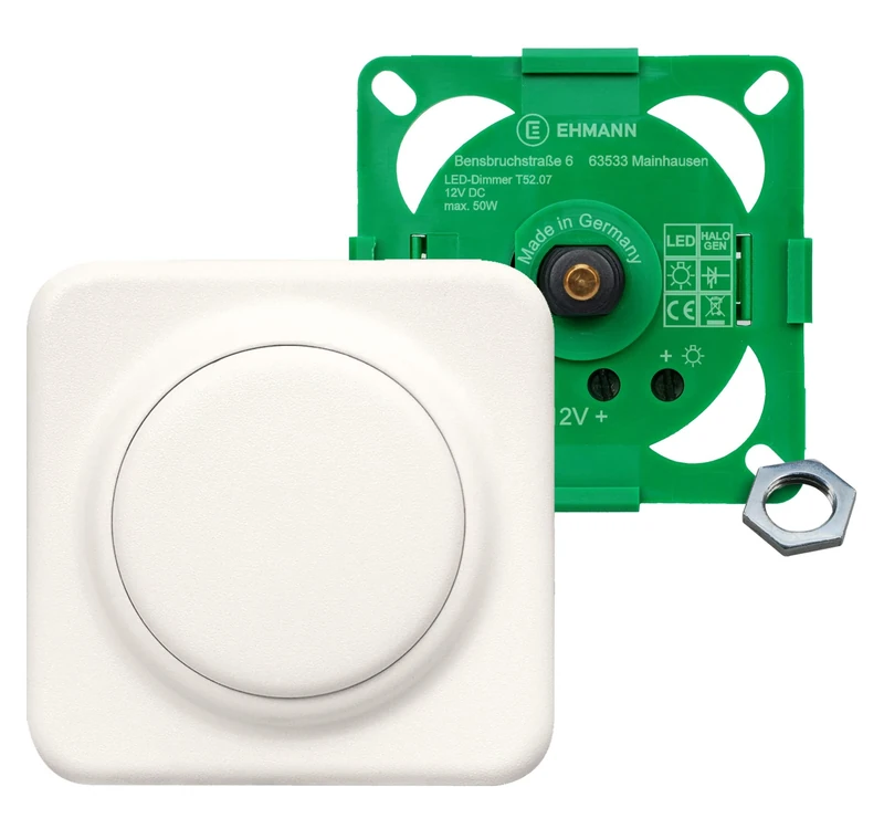 12 V LED Dimmer T52.07 (5260x0700), 0-50 W, pulse width modulation, incl. single space cover, colour: white