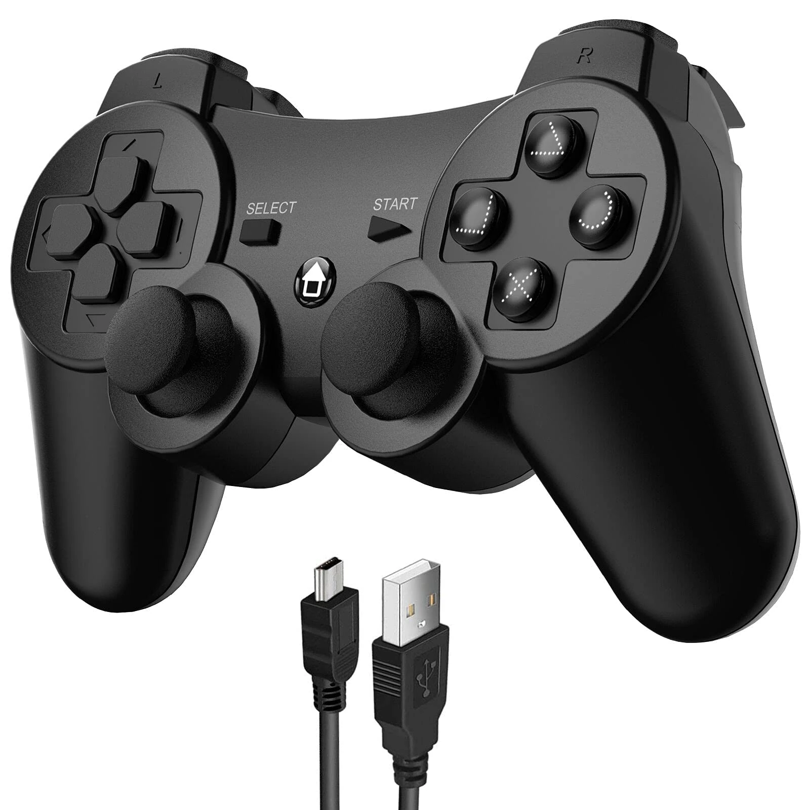JAMSWALL Wireless Bluetooth Controller Gamepad Joystick for PS-3 with Charger Cable Cord Thump Grips