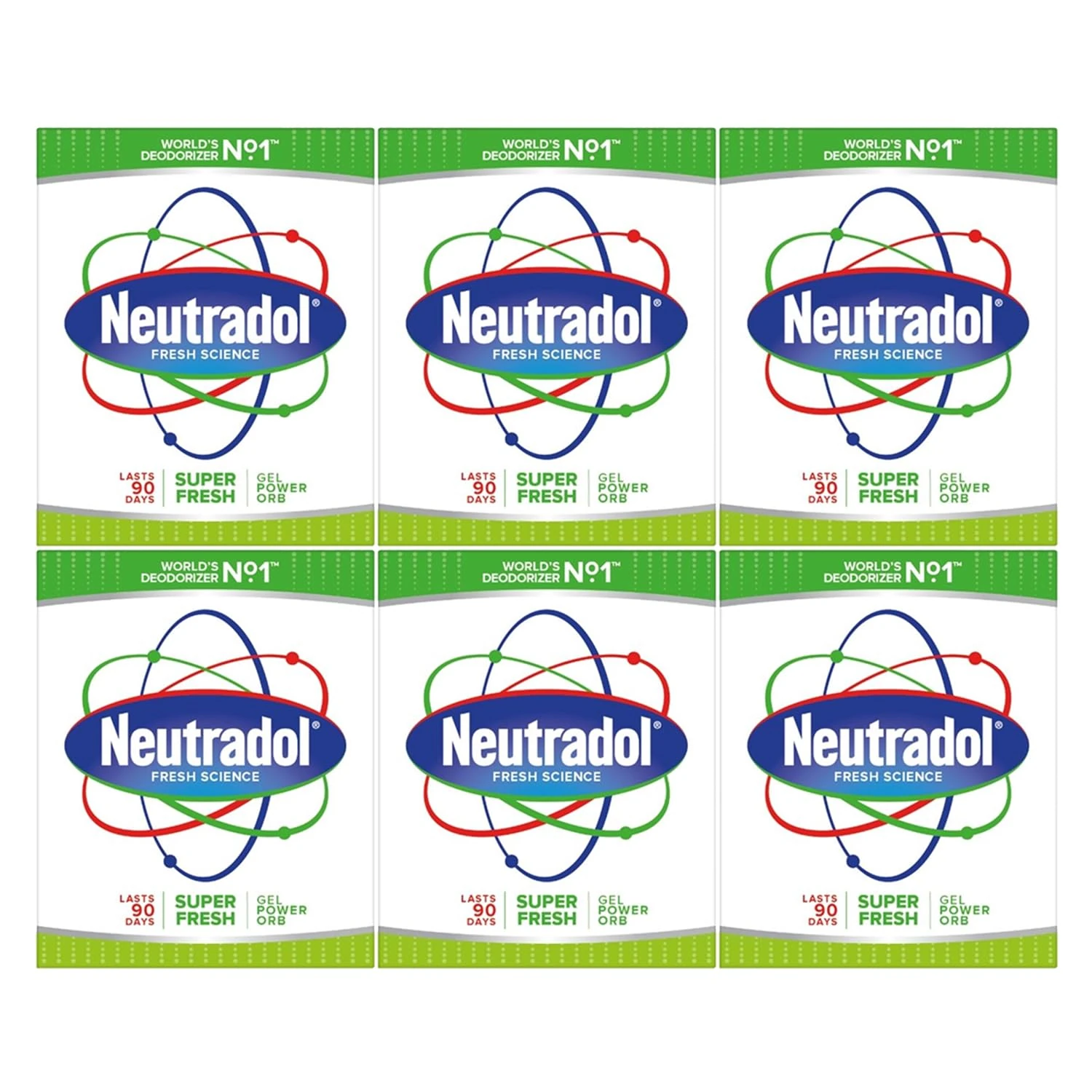 Neutradol Slow Release Gel, Air Freshener and Odour Eliminator, No Plug or Spray Needed, Multipack of 6 x 135g (Super Fresh)