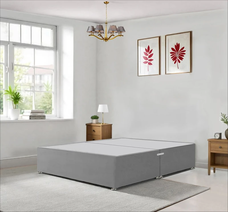 Divan Beds Deals – Premium Grey Suede Divan Double Bed Base | Sturdy Living Room or Bedroom Furniture Modern Bed Base with No Storage Option | 4FT6 Double
