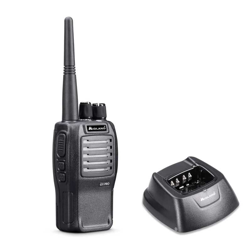 Midland - Walkie Talkie G11 Pro, Professional 2 Way Radio with 32 PMR446 Channels, 1600mAh Li-Ion Rechargeable Battery & Accessories - 22H Battery, 12Km, VOX, 2-Pin Kenwood Connector Walkie Talkies