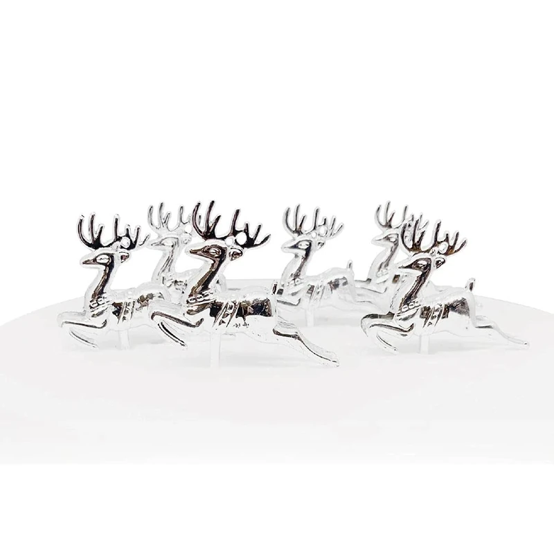 Anniversary House 144pcs Reindeer Plastic Cake Topper Picks Silver Bulk Christmas Cake Decorations, Christmas Cake Toppers, Yule Log Decorations, Traditional Non-Edible Decorations, F072S UK