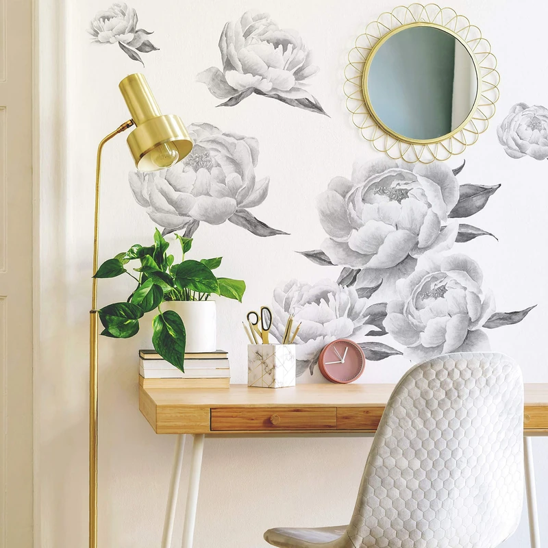 RoomMates RMK4413GM Black Peonies Peel and Stick Giant Wall Decals