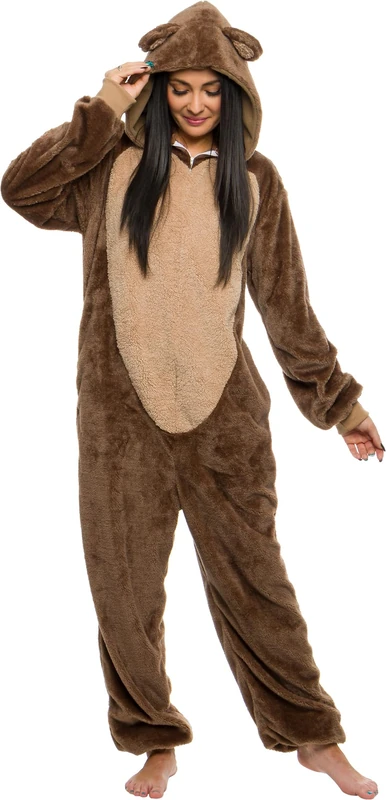 Funziez! Slim Fit Sherpa Adult Onesie - Animal Halloween Costume - Plush One Piece Cosplay Suit for Women and Men by, Bear, X-Large