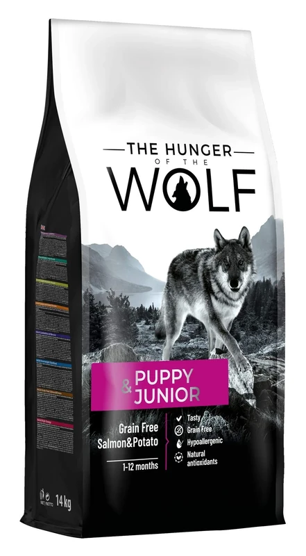 The Hunger of the Wolf Dry Dog Food - For All Breeds and Allergic Dogs, Delicate Grain Free Formula with Salmon and Potatoes, Puppy and Junior Dogs - 14kg