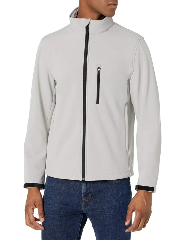 Amazon Essentials Men's Water-Resistant Softshell Jacket, Light Grey, XL