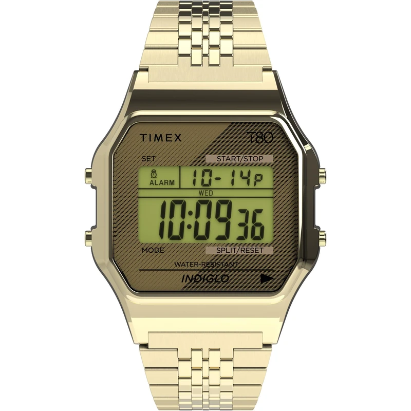 Timex T80 34mm Watch – Gold-Tone with Stainless Steel Bracelet TW2R79200