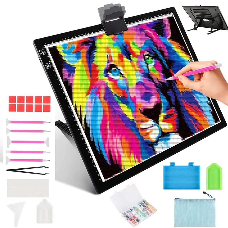 A3 Light Box, Elice Wireless Battery LED Light Pad with Stand Rechargeable 6 Adjustable Brightness Tracing Light Box Pad for 5D Diamond Painting Kits Artists Drawing Sketching Animation