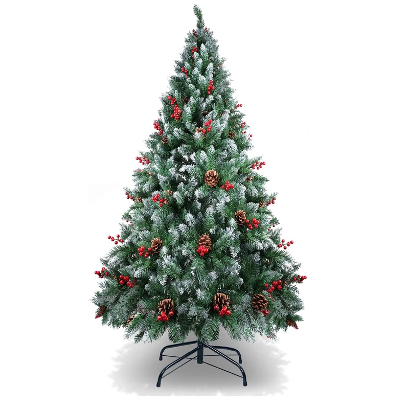 AGM 5ft Christmas Tree, 150CM Snow Flocked Artificial Christmas Tree, 450 Tips with Decorations for Christmas Indoor and Outdoor Holiday Decoration