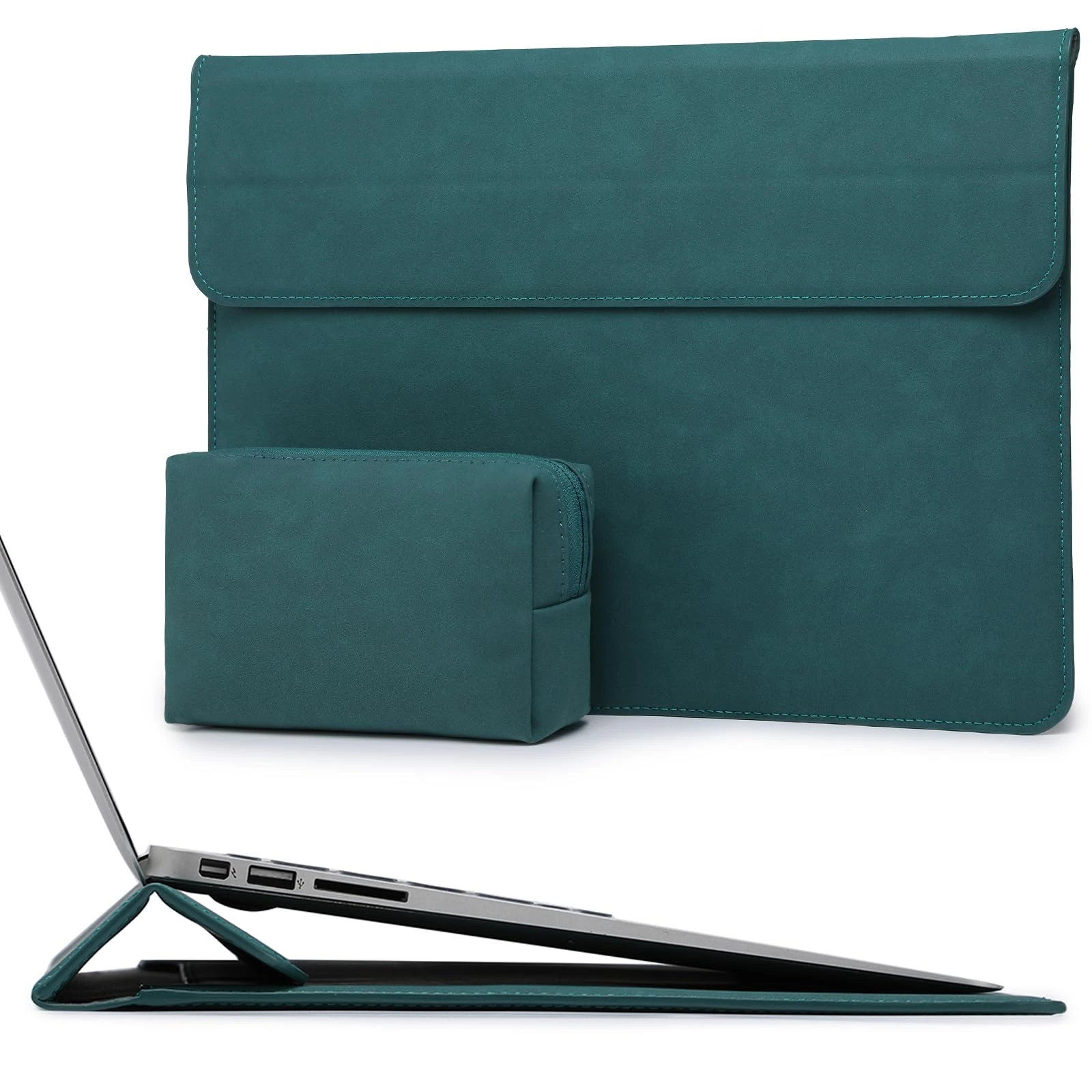 HYZUO 13.3-14 Inch Laptop Sleeve Case with Stand Feature for MacBook Pro 14 M5/M4/M3/M2/M1 2026-2021, MacBook Pro/Air 13.3, 13.5" 13.8" Surface Laptop, HP Spectre X360 13/14, Dark Green