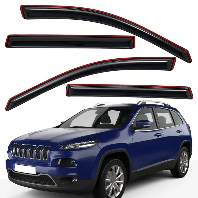Lightronic WV194981 in-Channel Side Window Visor Deflector Rain Guard, Dark Smoke Shatterproof, 4-Pieces Set for 2014-2023 Jeep Cherokee