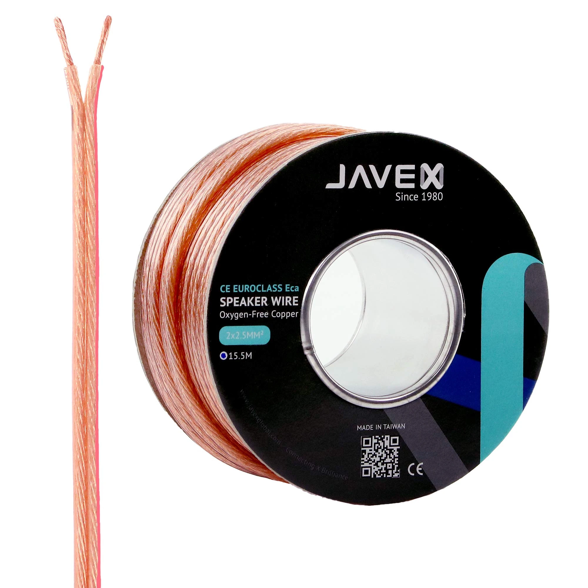 JAVEX CPR Construction In-Wall-Use 13 AWG OFC Speaker Wire 2x2.5MM2 [ 315x0.10mm Oxygen-Free Copper 99.9%] for Home Theater and Audio Systems Installation, Transparent 15.5M
