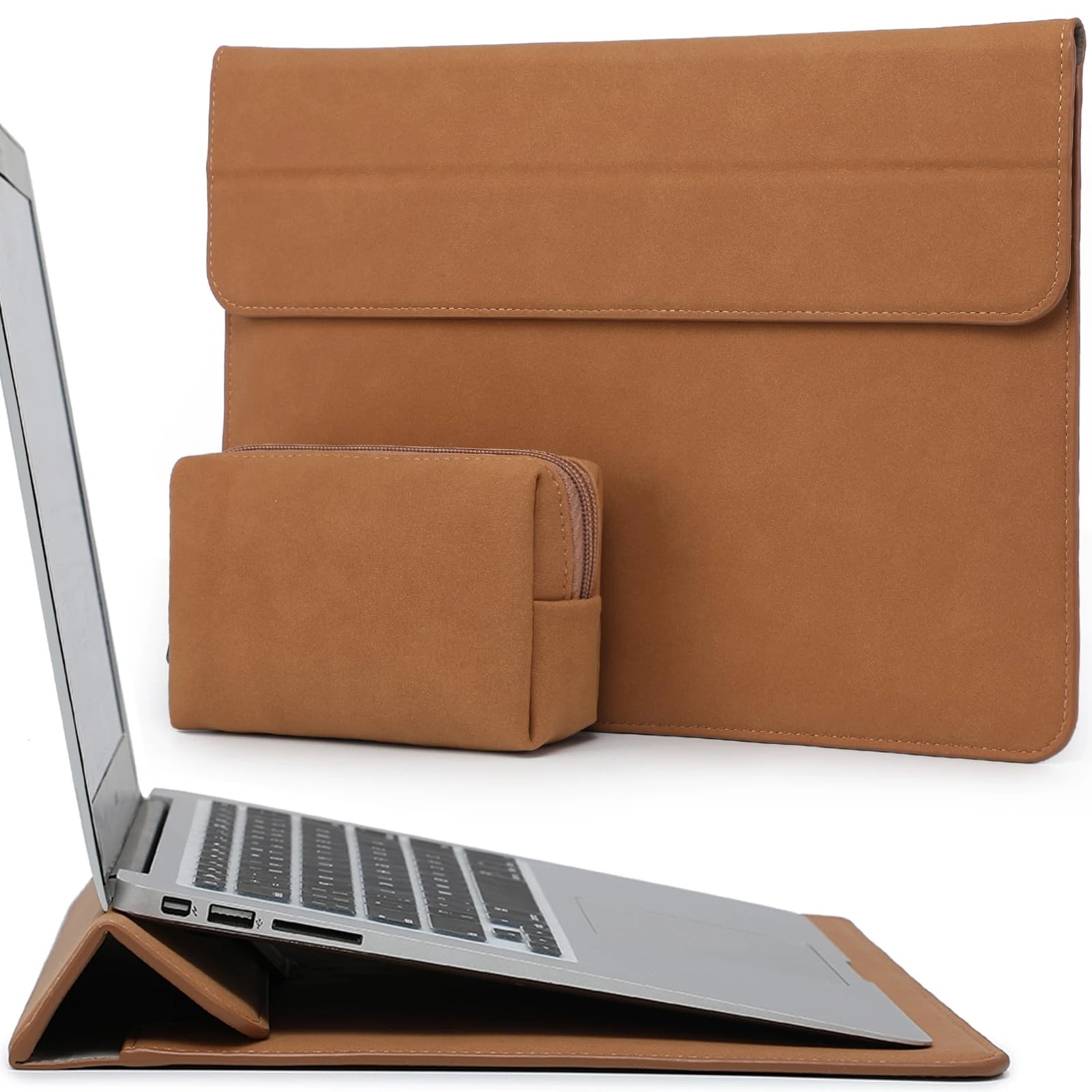 HYZUO 13.3-14 Inch Laptop Sleeve Case with Stand Feature for MacBook Pro 14 M5/M4/M3/M2/M1 2026-2021, MacBook Pro/Air 13.3, 13.5" 13.8" Surface Laptop, HP Spectre X360 13/14, Brown