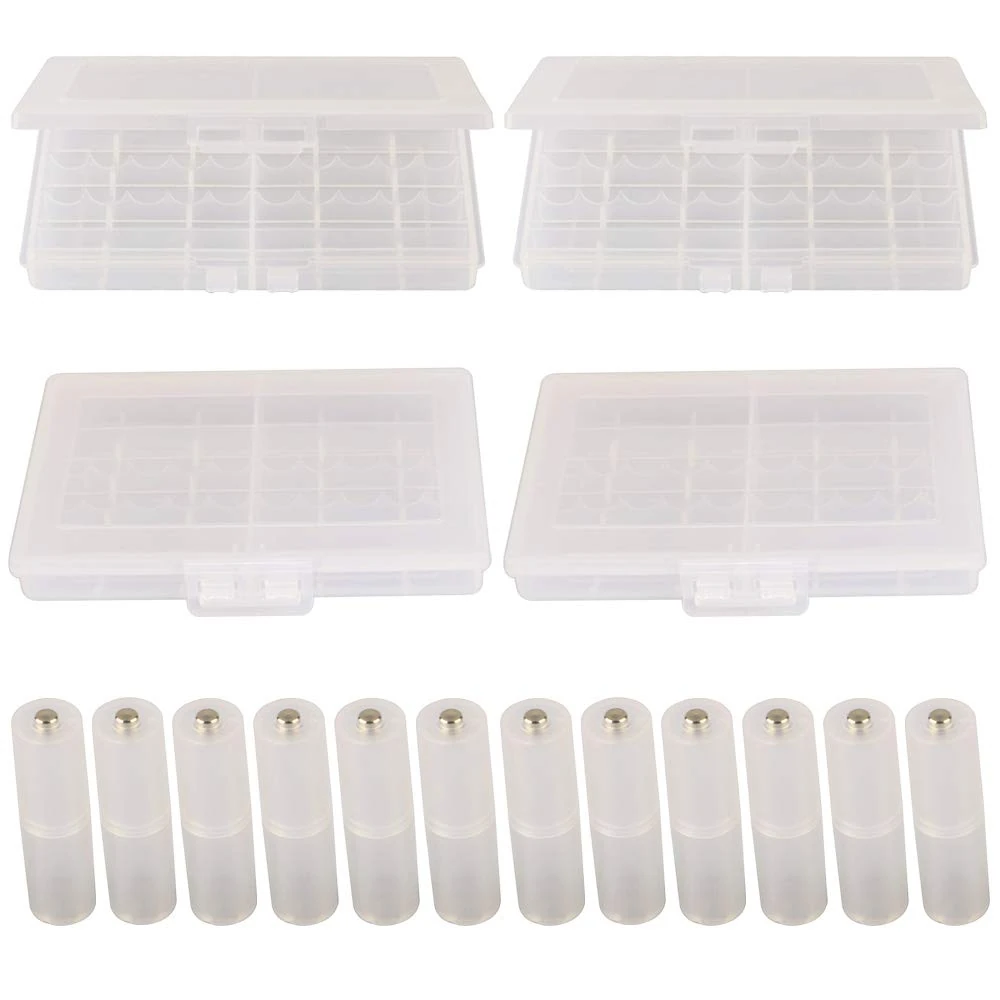 GTIWUNG 4Pcs AA/AAA Battery Storage Case Holder Box(10 Cell), Plastic Battery Case for Batteries and Rechargeable Batteries + 12Pcs AAA to AA battery Adapter Case with Metal Contacts on Bottom