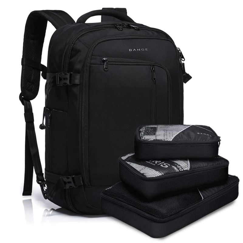 BANGE Travel Overnight Backpack,40-Liter FAA Flight Approved Weekender Bag Carry on Backpack (BLACK (Backpack with 3 Cubes)) - Image 1