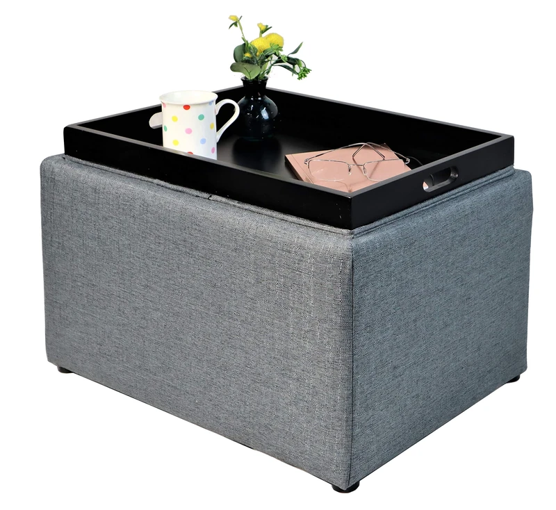 Aspect Merton Lift-Top Storage Tray Ottoman (Grey Linen, 57x40x40 cm), wood