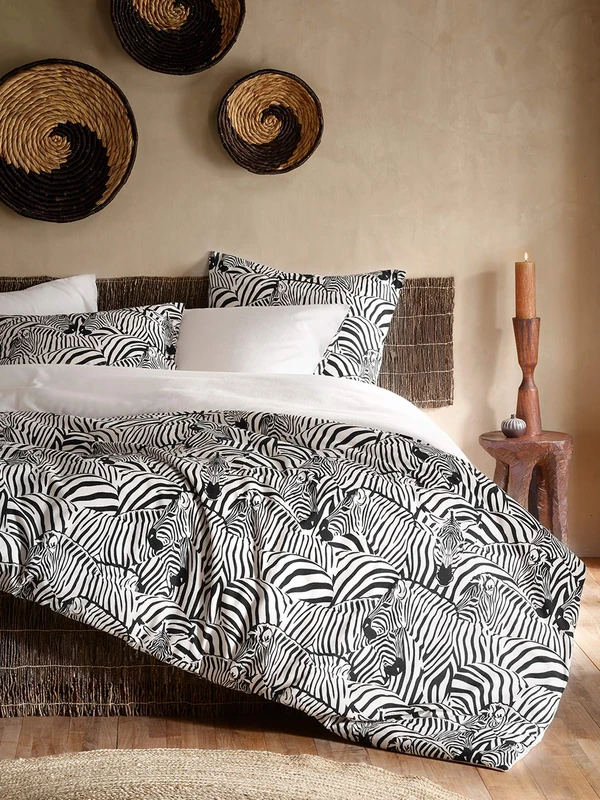 De Witte Lietaer Zebra Bedding Set: Duvet Cover and Pillowcases, Cotton, White - Black, 240 x 220 cm