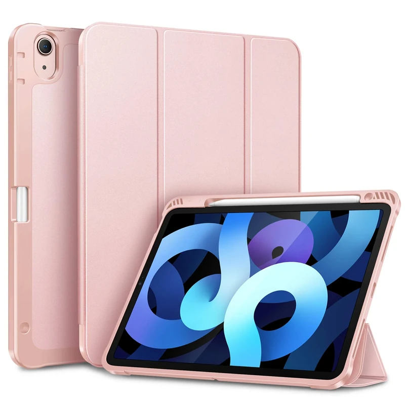 FINTIE SlimShell Case for iPad Air 11 inch (2025/2024) M3/M2, iPad Air 5th/4th Generation (2022/2020)- [with Pencil Holder] Shockproof TPU Stand Back Cover, Auto Wake/Sleep, Rose Gold
