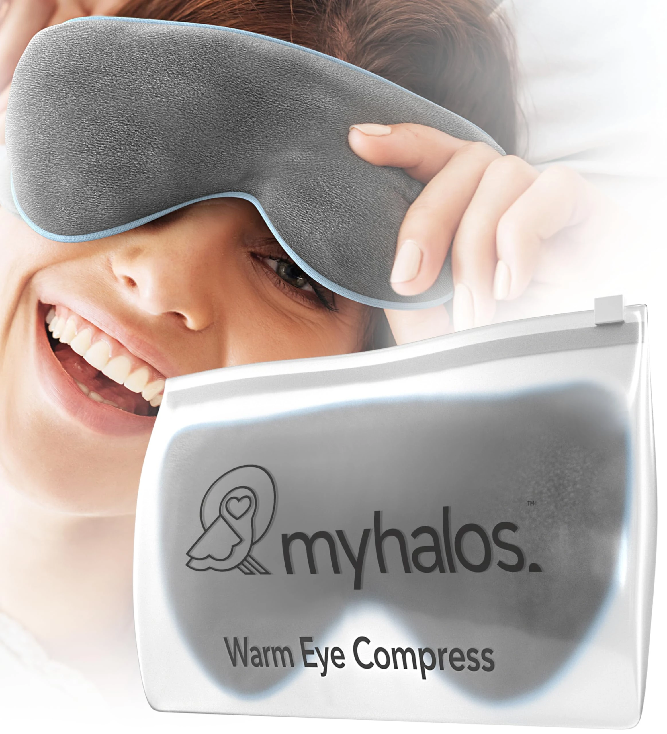 MyHalos® Heated Eye Mask for Dry Eyes - Microwave Activated Warm Eye Compress Treats Blepharitis & Styes - Our Plush, Warm Compress for Eyes Includes a Adjustable Strap & Pouch