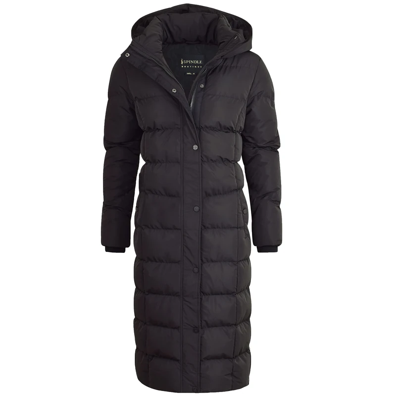 Spindle Womens Maxi Long Hooded Puffer Quilted Parka Coat Extra Long | Ladies Full Length Winter Jacket with Hood Black 10
