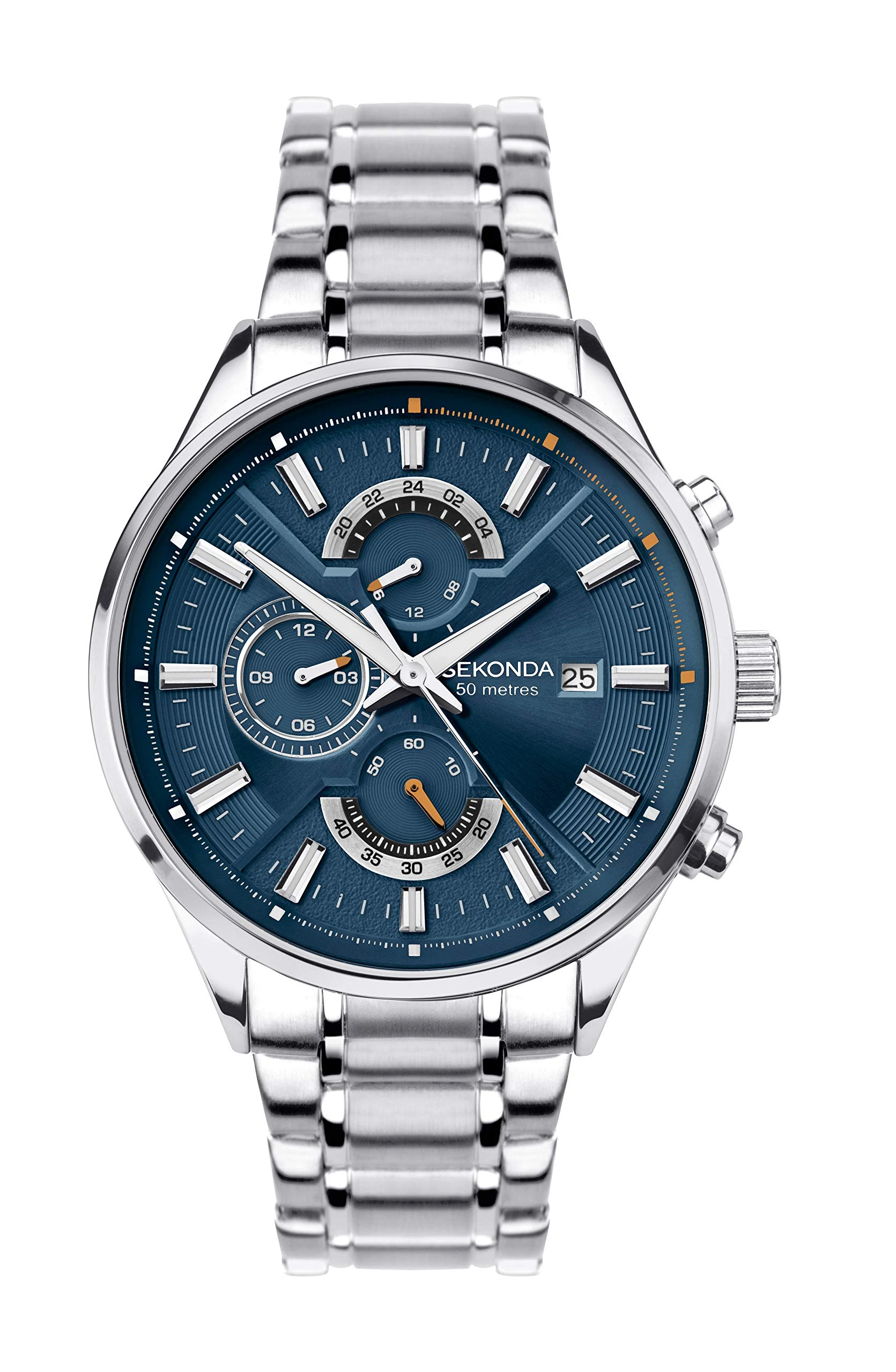 Sekonda Speed Mens 44mm Quartz Watch in Blue with Analogue Date Display, and Silver Stainless Steel Strap 1839
