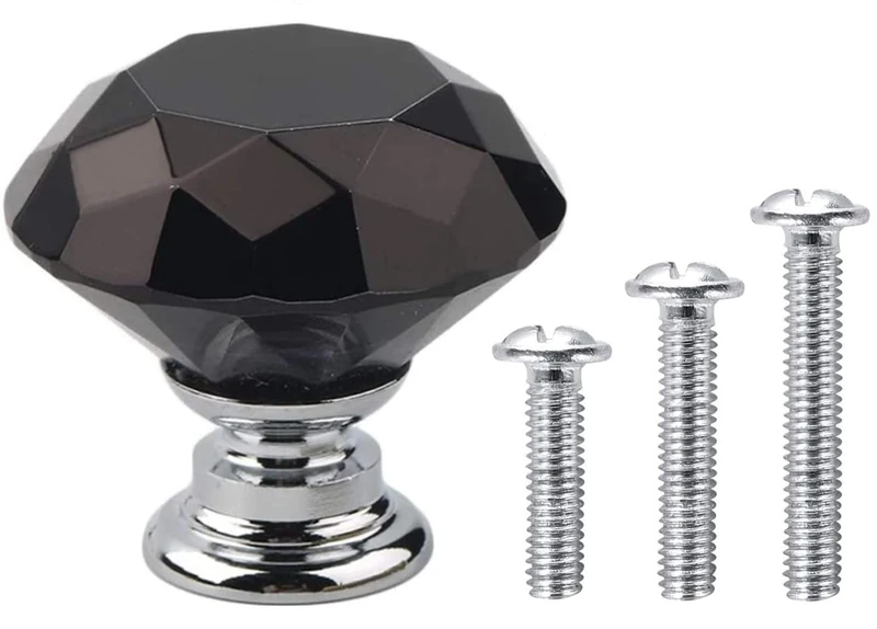 Vandicka 20 Pack 30mm Black Crystal Cabinet Door Knobs Cupboard Dresser Drawer Pull Handles with Stainless Steel Screws in 3 Sizes