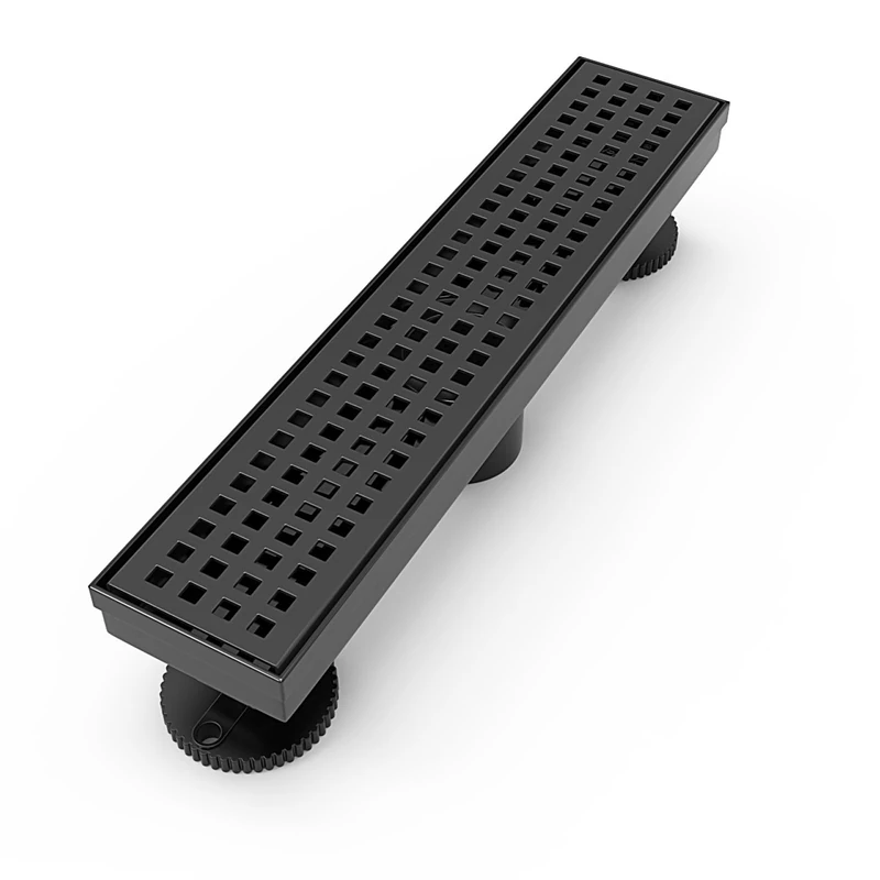 WEBANG Rechteckiger Linear-Duschablauf, 30,5 cm, mit Zubehör, quadrato Muster Rost, abnehmbar, lebensmittelechter SUS 304 Edelstahl, Wasserzeichen & Tasse zertifiziert, Mattschwarz