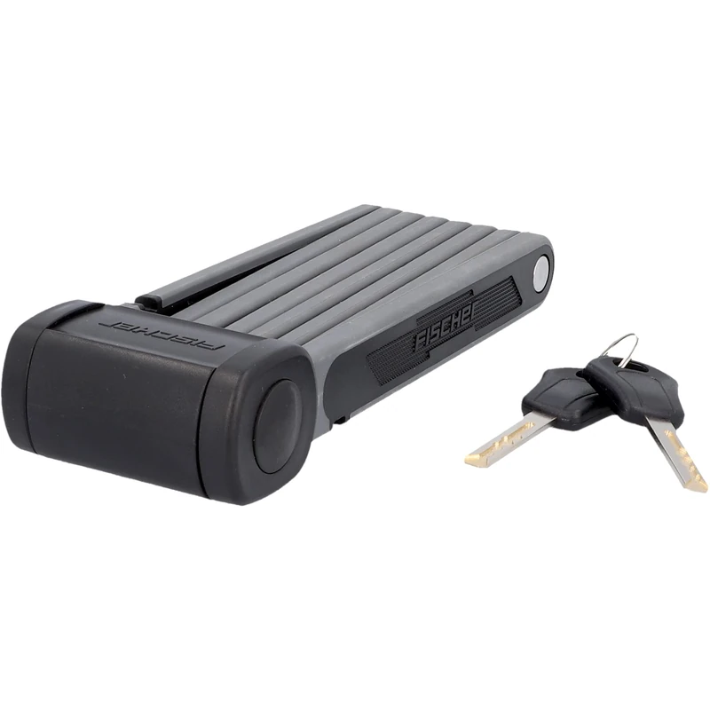 Fischer Protec FKS110 Folding Bicycle Lock with Key, Plastic-Coated Rods Including Bracket and Anti-Slip Velcro Straps 110 cm Long - Image 1