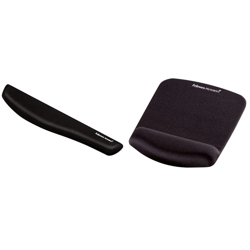 Fellowes PlushTouch Keyboard Wrist Rest, Featuring Microban Antimicrobial Protection, Black & PlushTouch Mouse Mat with Wrist Support Featuring Microban Antimicrobial Protection, Black