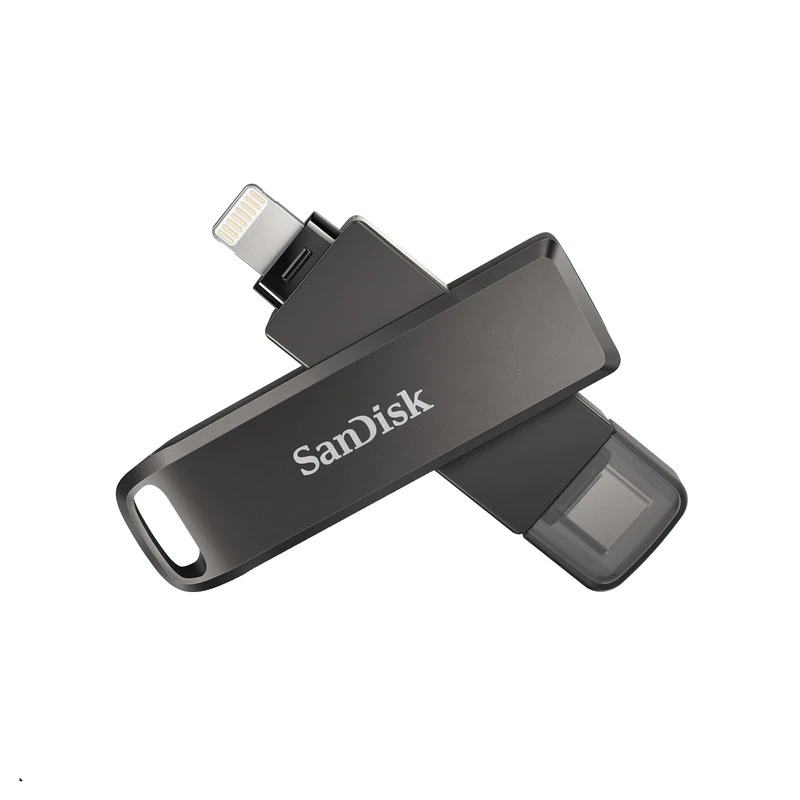 SanDisk iXpand Luxe Flash Drive, 64GB Flash drive for iPhone, iPad, Android devices, PC, Mac, Smartphone USB flash drive, Lightning + USB 3.0 connectors, Password Protection, Automatic Backup, Black
