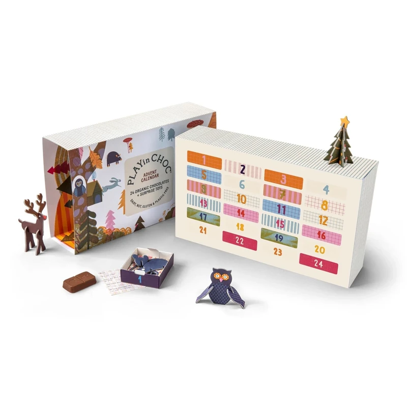 Playin Choc Kids Advent Calendar 2024 - Award-Winning Vegan, Organic and Dairy Free Chocolate, Surprise 3D Puzzle Toy and Fun Fact Card Behind Every Window - Christmas for Boys and Girls