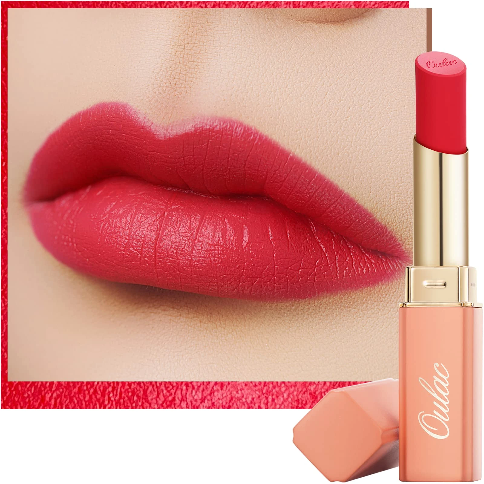Oulac Soft Matte Lipstick for Women - Coral Red Lipstick & Blush Duo, Cream to Powder Texture, Color Rich, Lightweight & Smooth, Enriched with Rose Oil, Vegan & Cruelty-Free| 3.6g Puppy Love (Y02)