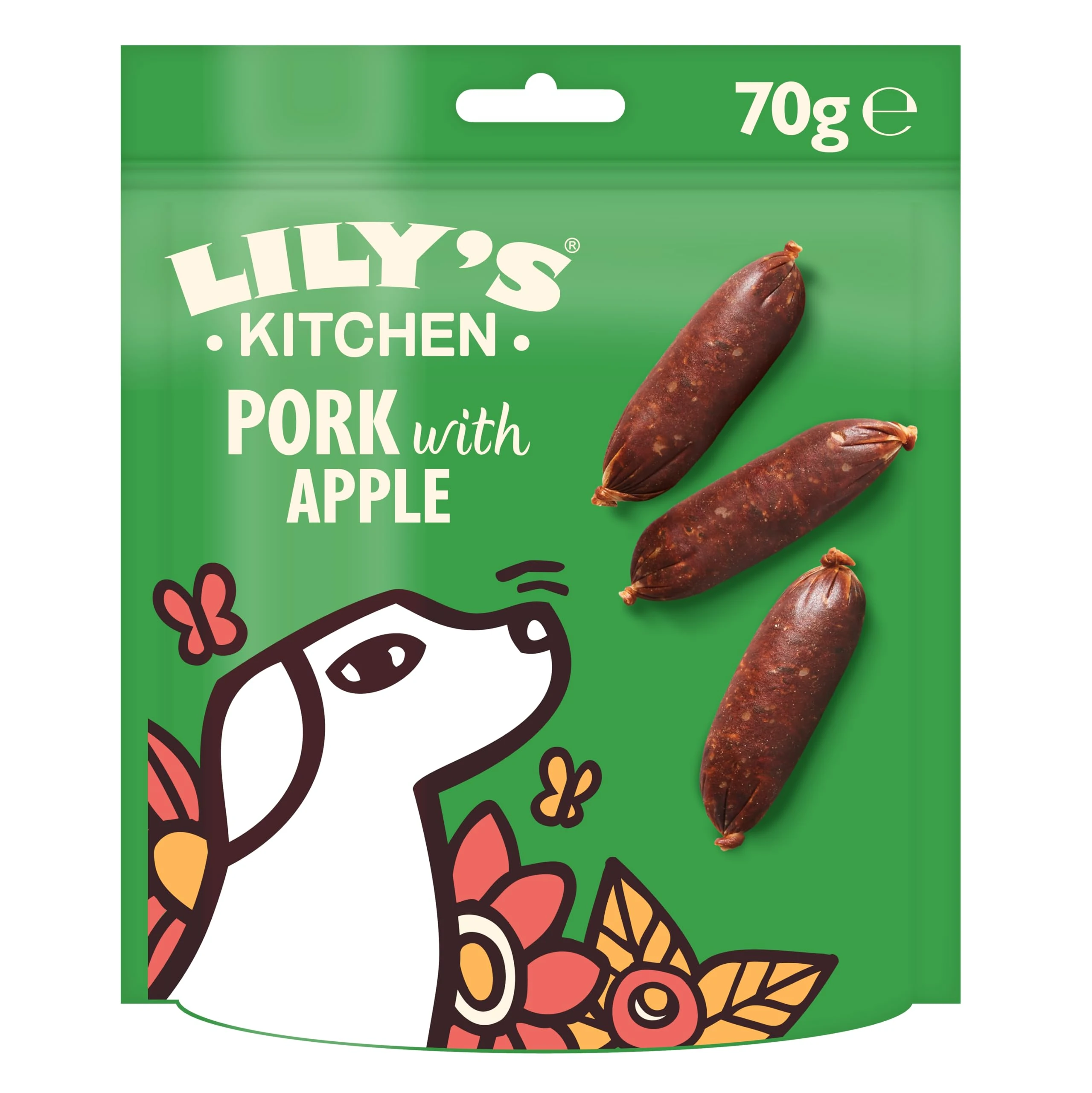 Lily’s Kitchen Made with Natural Ingredients Adult Dog Treats Packet Cracking Pork with Apple Sausages Grain-Free Recipes 8 x 70g