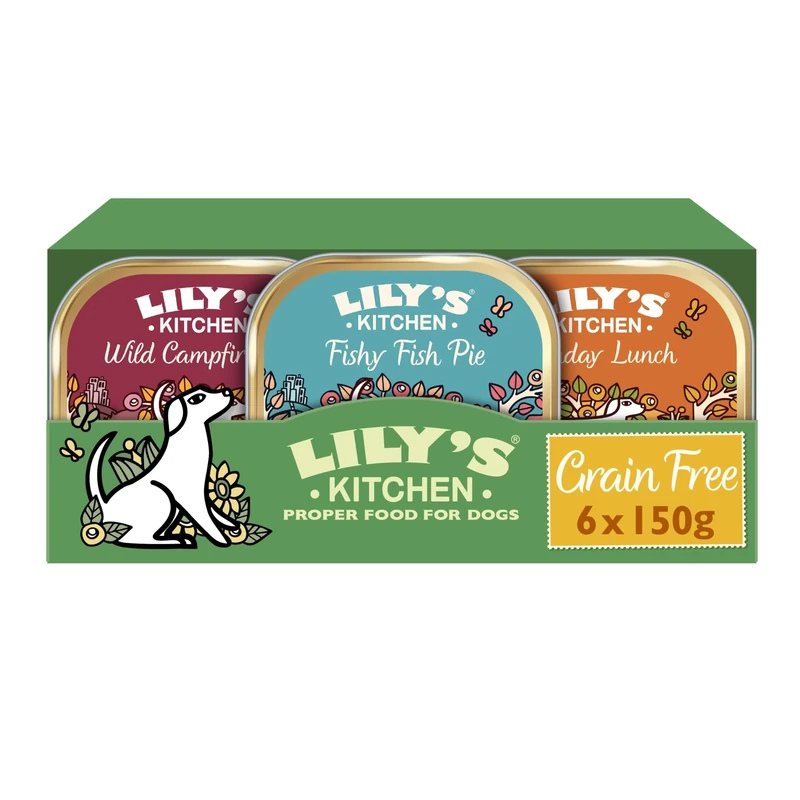 Lily's Kitchen Natural Adult Dog Food Wet Trays - Complete Grain-Free Multipack - Chicken, Fish & Venison (6 Trays x 150g)