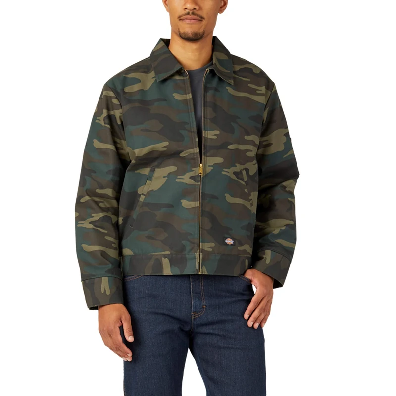 Dickies Men's Insulated Eisenhower Front-Zip Jacket Work Utility Outerwear, Hunter Green Camo, S