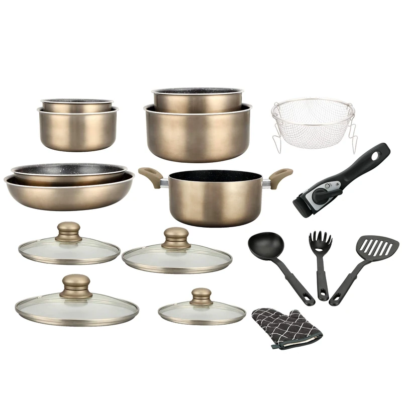 Cookware Set - Induction Saucepan Set - All-Stove Pan and Saucepan Set - 17-Piece "Special Cooking" Kitchen Set with Marble-Coated Pots and Pans and Removable Handle
