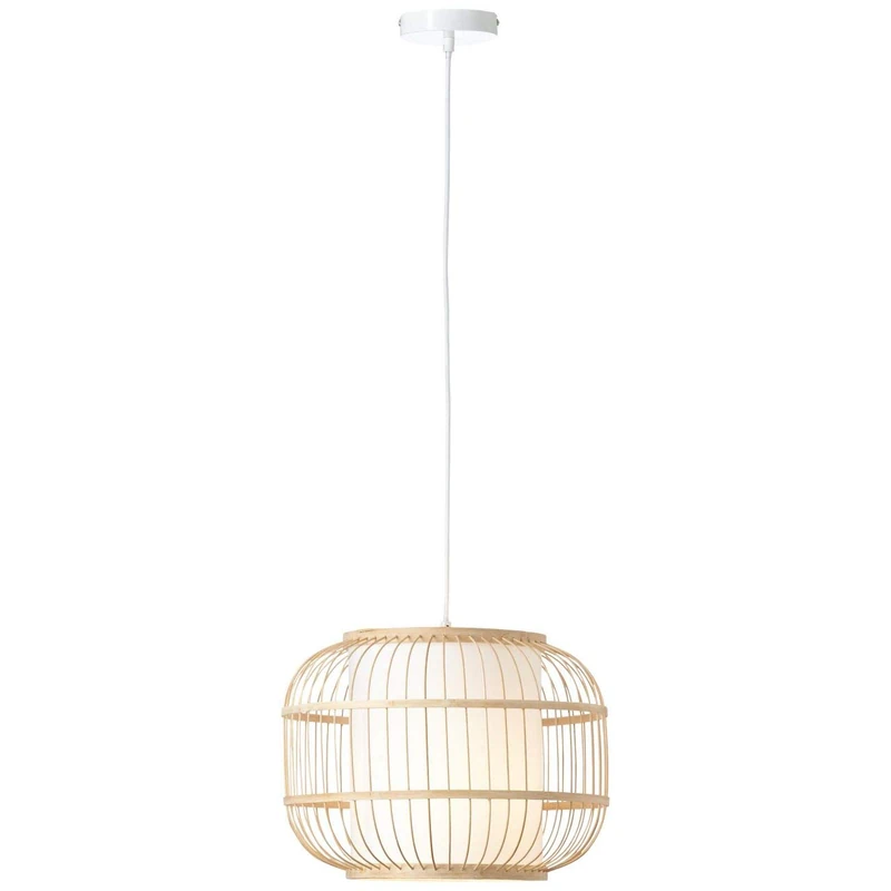 Brilliant Pendant Light, Metal Bamboo Textile, E27, 40 W, Brown - Image 1