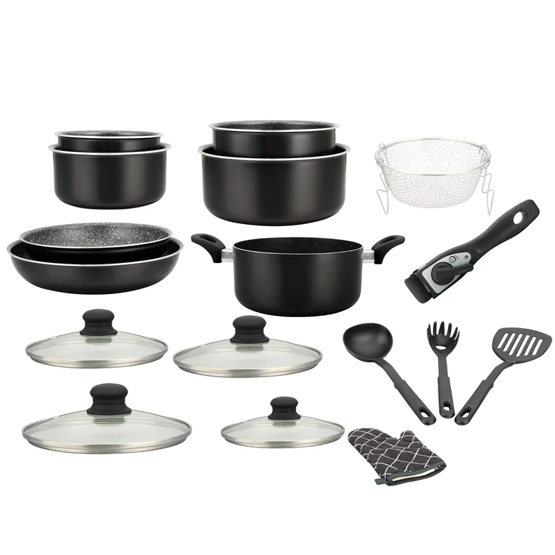 Cookware – Induction Saucepan Set – Saucepan and Frying Pan Set for All Heat Sources – 17 Piece "Special Cooking" Set with Marble Coated Saucepans and Frying Pans with Removable Handle