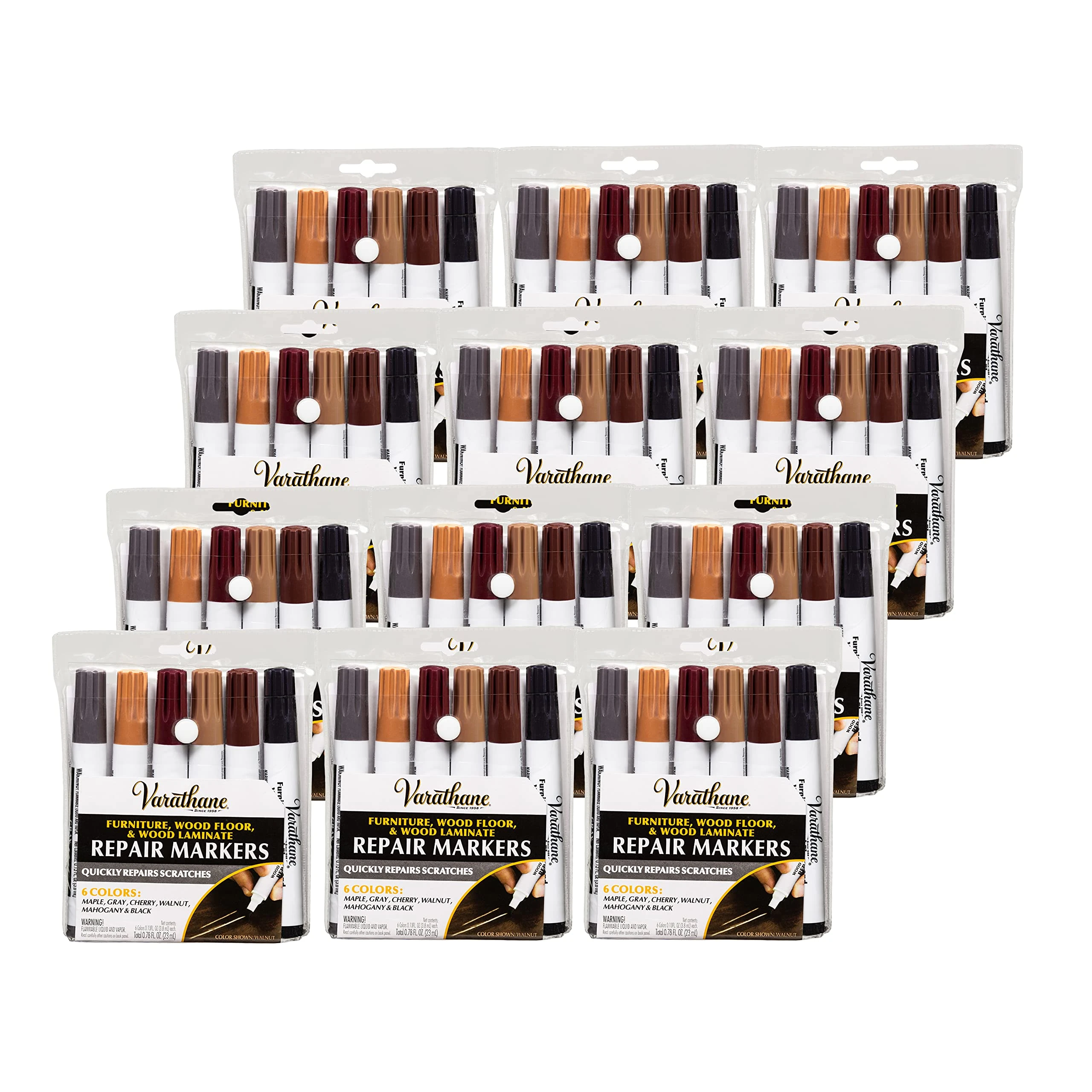Varathane 347840-12PK Wood Stain Repair Marker Kit, Assorted Warm Tones, (Pack of 12)