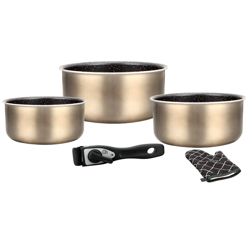 Herzberg - Cookware - 5-piece induction saucepan set - All heat pans and frying pans in forged aluminium with marble coating and removable handle - Copper