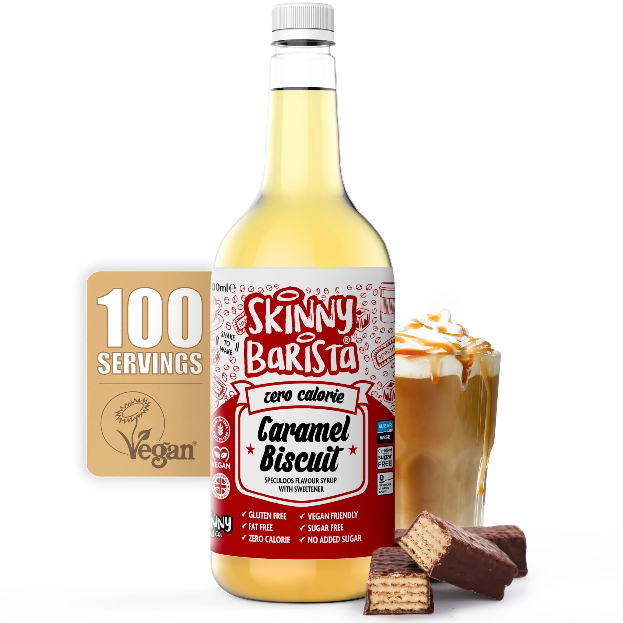 Skinny Food Co Caramel Biscuit Coffee Syrup - Sugar Free 1L - Zero Calorie Coffee Syrup, Tea, Hot Chocolate, Fruit, Protein Drinks - Vegan-Friendly, Gluten-Free & Fat-Free