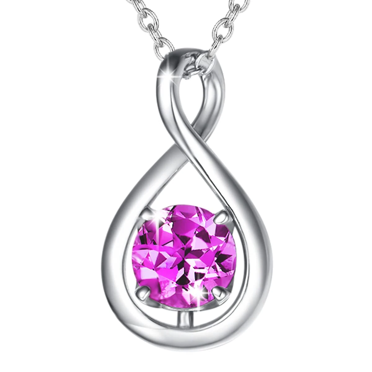 FANCIME 925 Sterling Silver October Birthstone Necklace Infinity Pink Tourmaline Necklace with Fine Jewellery Box Christmas Birthday Valentine's Day Mother's Day Present for Women Mother