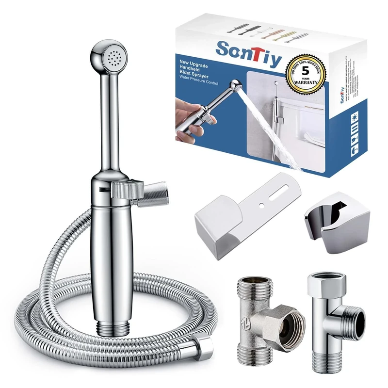 Bidet Sprayer for Toilet, SonTiy Bidet Attachment for Toilet UK, Adjustable Handheld Bidet Douche Shower Spray Bidet Shattaf Muslim Shower for Personal Hygiene Brass (Chrome)