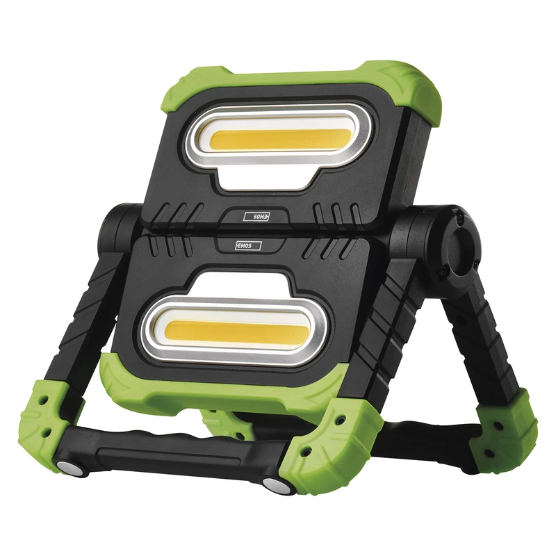 EMOS Foldable LED Construction, 360° Rotating Bracket, Super Bright 2000 lm Portable Battery Work Spotlight, USB Rechargeable 8000 mAh, 70 m Light Range, Green/Black