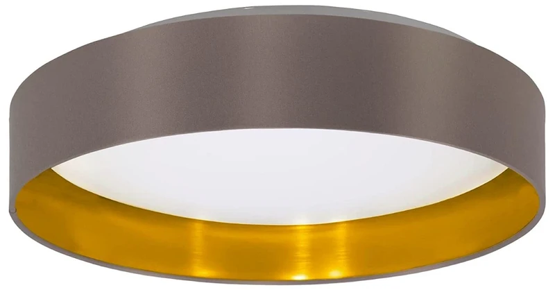 Eglo LED Ceiling Light Maserlo 2, Flush Mount Textile lamp, Living Room Lighting Made of Fabric Gold and cappuchino, White Plastic, Warm White, Ø 15"