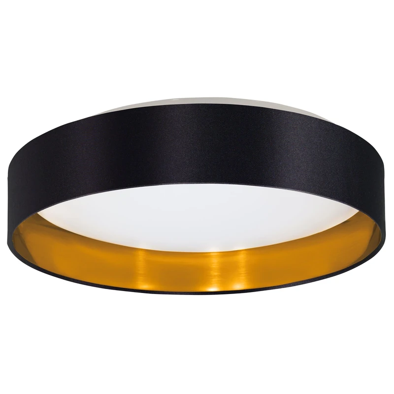 Eglo LED Ceiling Light Maserlo 2, Flush Mount Textile lamp, Living Room Lighting Made of Fabric Gold and Black, White Plastic, Warm White, Ø 15"