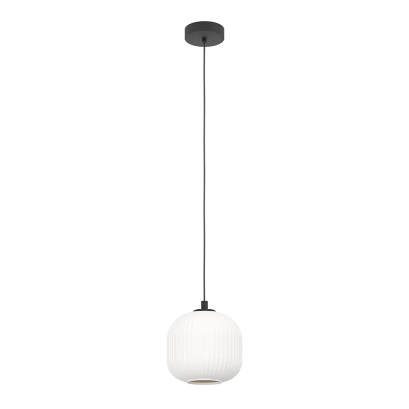 Eglo Pendant Lighting Mantunalle, Ceiling Light Fitting, Hanging lamp for Dining Room Made of Black Metal and White Glass, E27 Socket, 7.9“